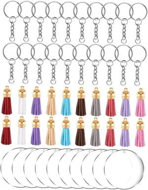 jojofuny DIY Keychain Kit 90pcs Acrylic Keychains Tassel Pendants Keyring Accessories for Bag School Handbag