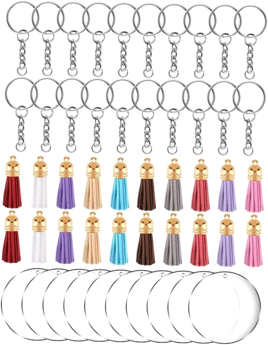jojofuny DIY Keychain Kit 90pcs Acrylic Keychains Tassel Pendants Keyring Accessories for Bag School Handbag