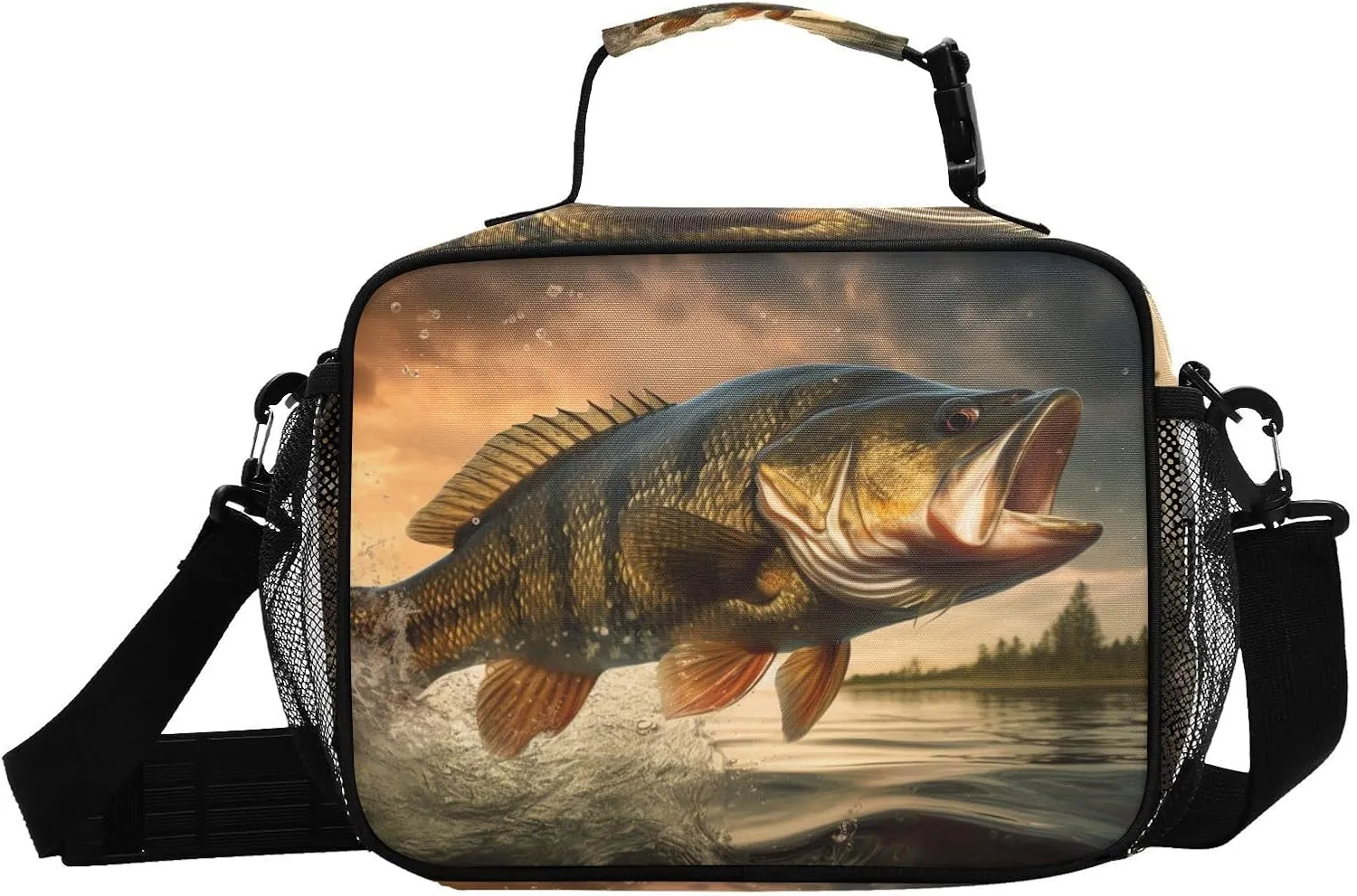 Jump Trout Lake Lunch Box for Men Women Insulated Lunch Bag for Travel, Work, Picnic, Reusable Cooler Tote Bag with Adjustable Shoulder Strap