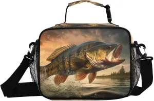 Jump Trout Lake Lunch Box for Men Women Insulated Lunch Bag for Travel, Work, Picnic, Reusable Cooler Tote Bag with Adjustable Shoulder Strap