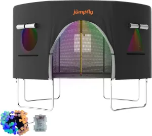 jumpfly 12FT Trampoline Tent for Kids,Fit for 8 Straight Poles Round Trampoline,Trampoline Shade Cover with LED Light,Outdoor Trampoline Accessories Canopy,Sunscreen Clubhouse,Anti-Tear,Camping,Black