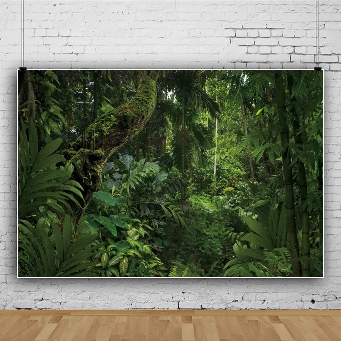 Jungle Forest Trees Backdrop Summer Adventure Party Enchanted Background Rainforest Tropical Natural Scenery Backdrop Natural Safari Party Banner Background Studio Props 10x8ft(300x240cm)