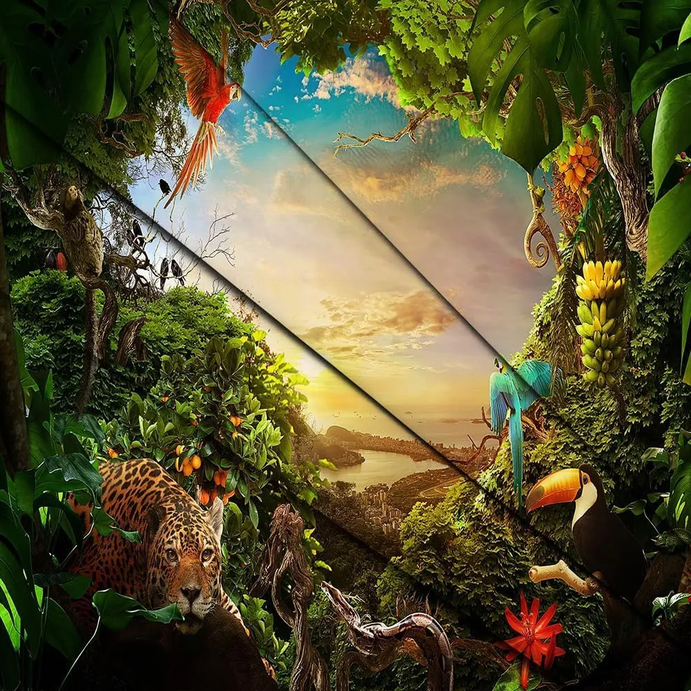 Jungle Safari Backdrop Animation Forest Kids Green Photography Background Rainforest Animal Decoration Celebration Party Photo Shoot Baby Shower Booth Studio Props 10X8FT