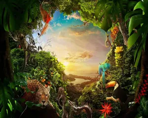 Jungle Safari Backdrop Animation Forest Kids Green Photography Background Rainforest Animal Decoration Celebration Party Photo Shoot Baby Shower Booth Studio Props 10X8FT