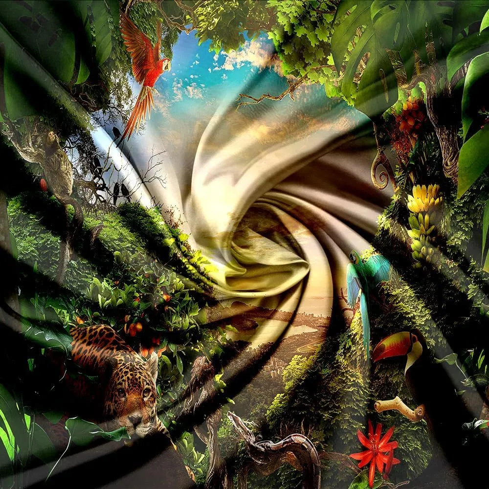 Jungle Safari Backdrop Animation Forest Kids Green Photography Background Rainforest Animal Decoration Celebration Party Photo Shoot Baby Shower Booth Studio Props 10X8FT