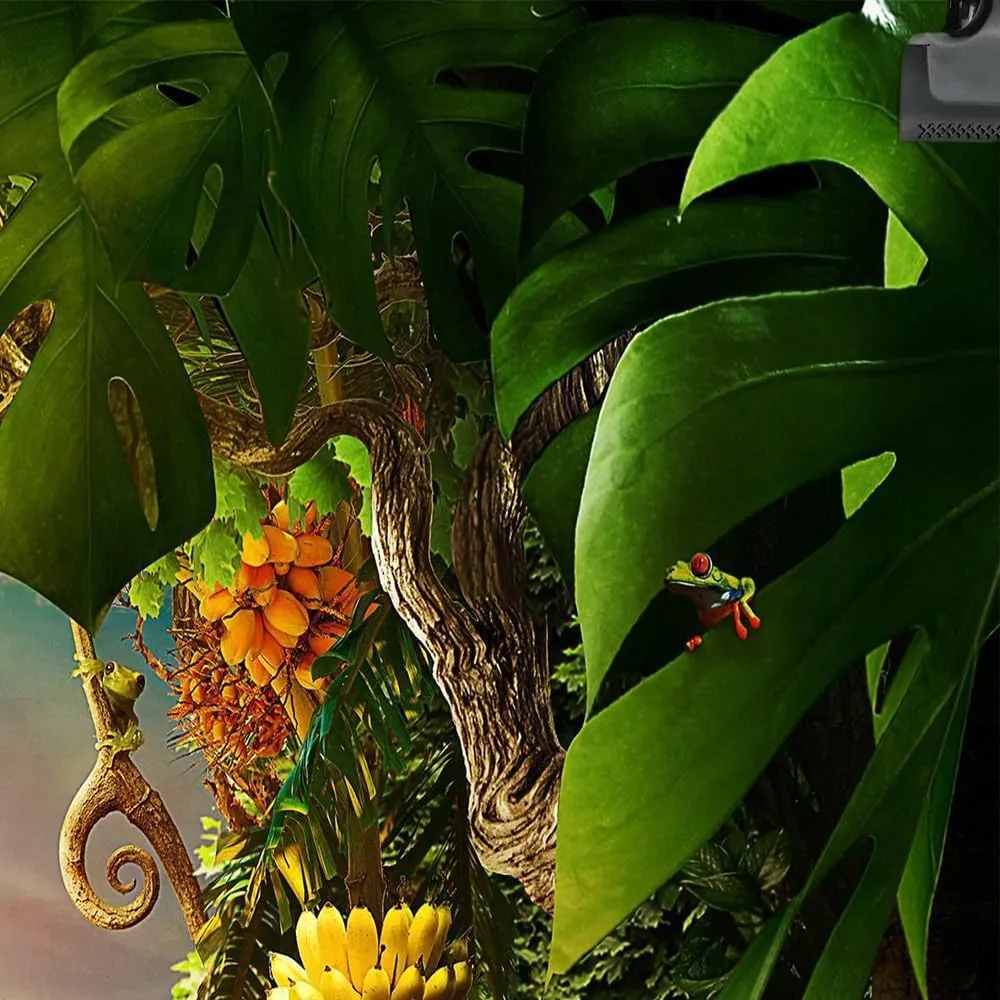Jungle Safari Backdrop Animation Forest Kids Green Photography Background Rainforest Animal Decoration Celebration Party Photo Shoot Baby Shower Booth Studio Props 10X8FT