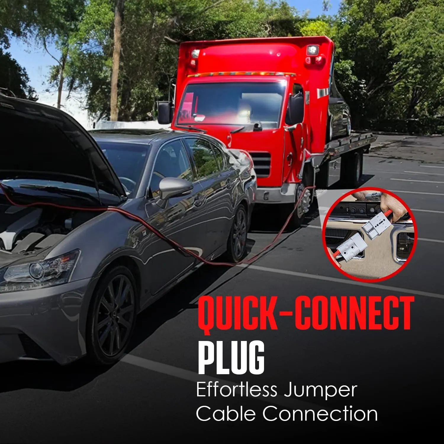K KRIËGER Jumper Cables 100% Pure Copper, 30 Feet, 2 Gauge, 1000 Amp Custom-Made Alligator Clamps, Booster Battery Cables w/Permanent Installation Kit & Quick Connect Plugs - Carrying Bag Included