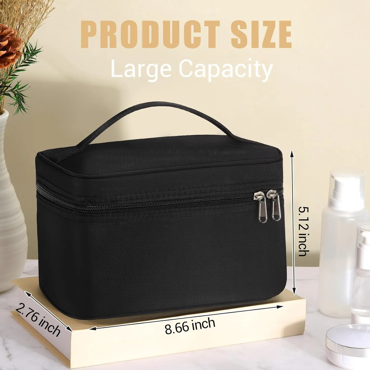 Kacctyen Insulated Makeup Bag for Car Women Cosmetics Bag Zippered Heat-resistant Travel Makeup Case Organizer Waterproof Skincare Case with Handle from Melting, Freezing & Spoiling(Large Capacity)