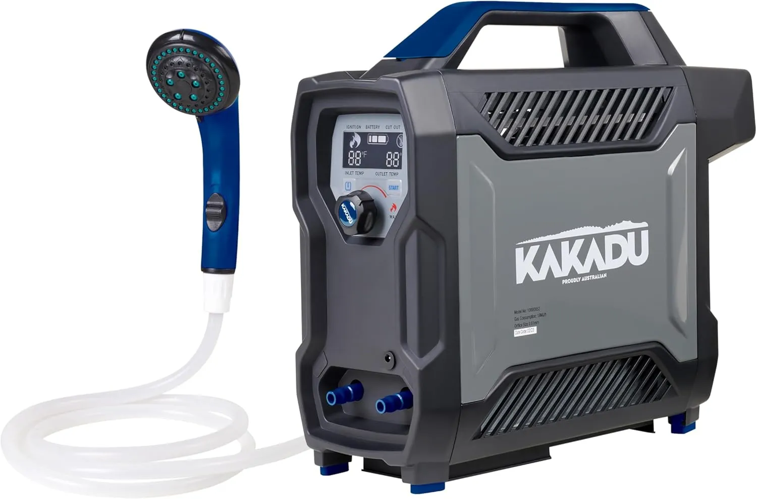 Kakadu Portable Camping Outback Shower, Instant Hot Water for Outdoor Use - Slimline Design, Rechargeable Lithium Battery, Adjustable Shower Head, Brushless Pump, Digital Display