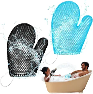 Karenhi 2 Pcs Honeycomb Exfoliating Glove Bath Mitt Body Spa Scrubber, Honeycomb Exfoliator Glove for Body Shower, Scrubber Sponge Shower Loofah, Quick Drying(Blue,Black)