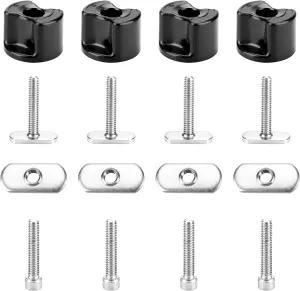 Kayak Track/Rail Mount Accessories, Kayak Hardware Kit Includes Convertible Knobs, 1-1/2'' T Bolts, Track Nuts, 1-1/4'' Socket Head Cap Screws, All Standard 1/4-20 Thread, Black