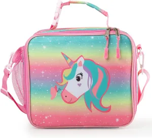 Kazulo Unicorn Rainbow Kids Insulated Lunch Box with Bottle Holder and Shoulder Strap, Unicorn Lunch Box for Girls