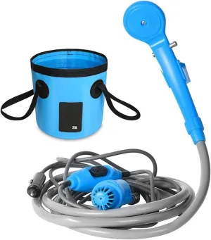 Kettle, Portable Camping Shower Outdoor 12V Shower Pump with 20L Collapsible Bucket for Camping Hiking Backpacking Travel Beach Pet Bath Flowering