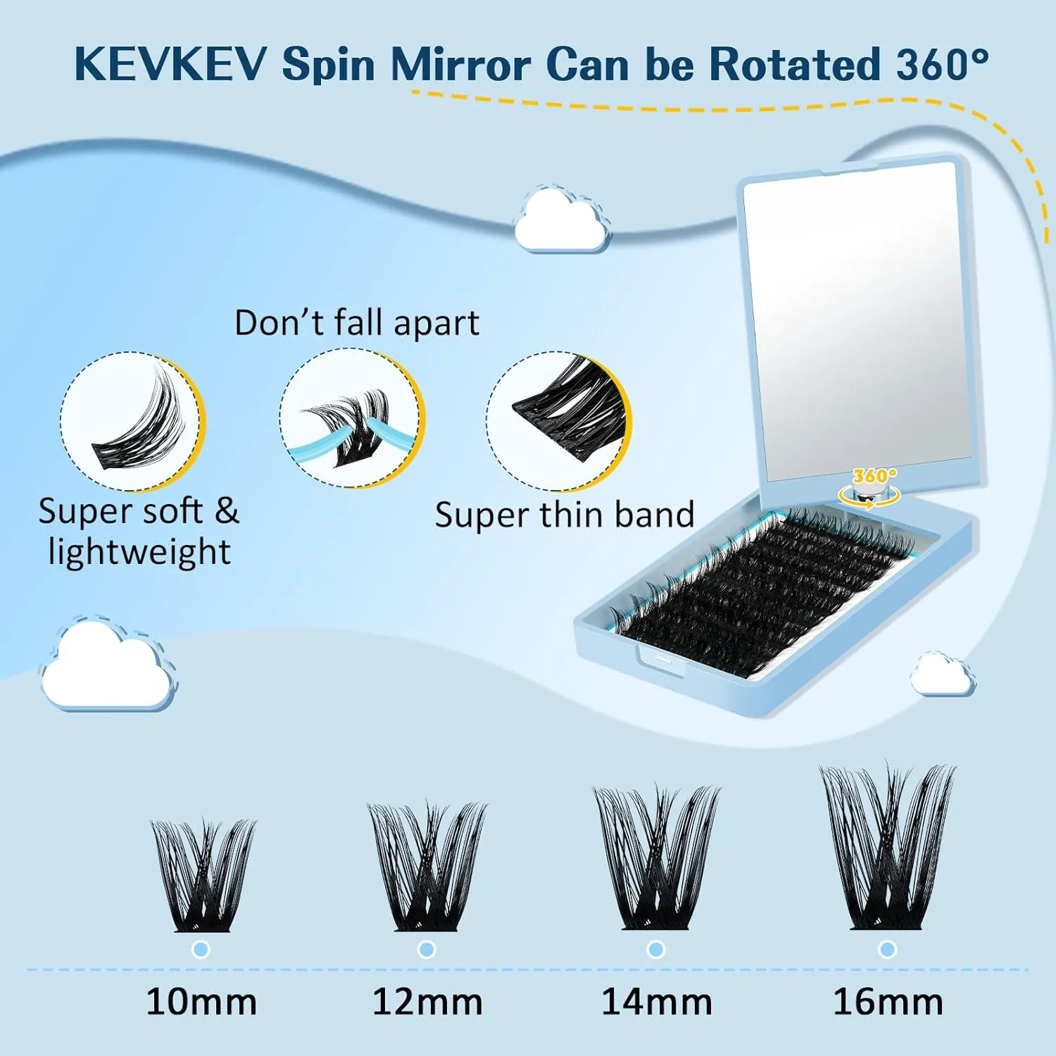 KevKev DIY Lash Extension Kit Lash Clusters 96 Pcs and Lash Glue for Cluster Lashes(Cirrus, D-10-16mix)