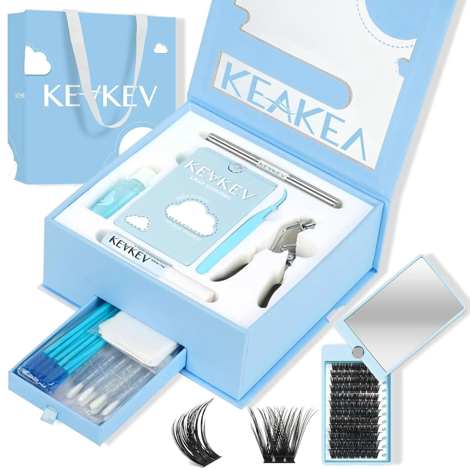 KevKev DIY Lash Extension Kit Lash Clusters 96 Pcs and Lash Glue for Cluster Lashes(Cirrus, D-10-16mix)