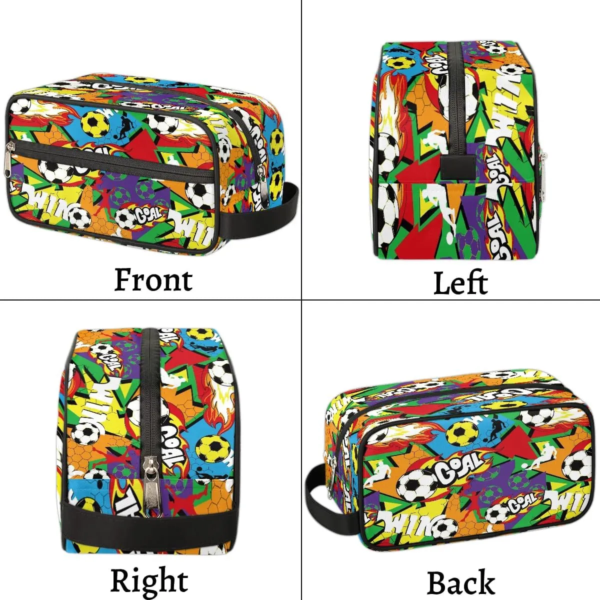 Kids Travel Toiletry Bag for Boys, Waterproof Hanging Dopp Kit Soccer Goal Wash Bag with Large Capacity for Travel, Sports, Shower