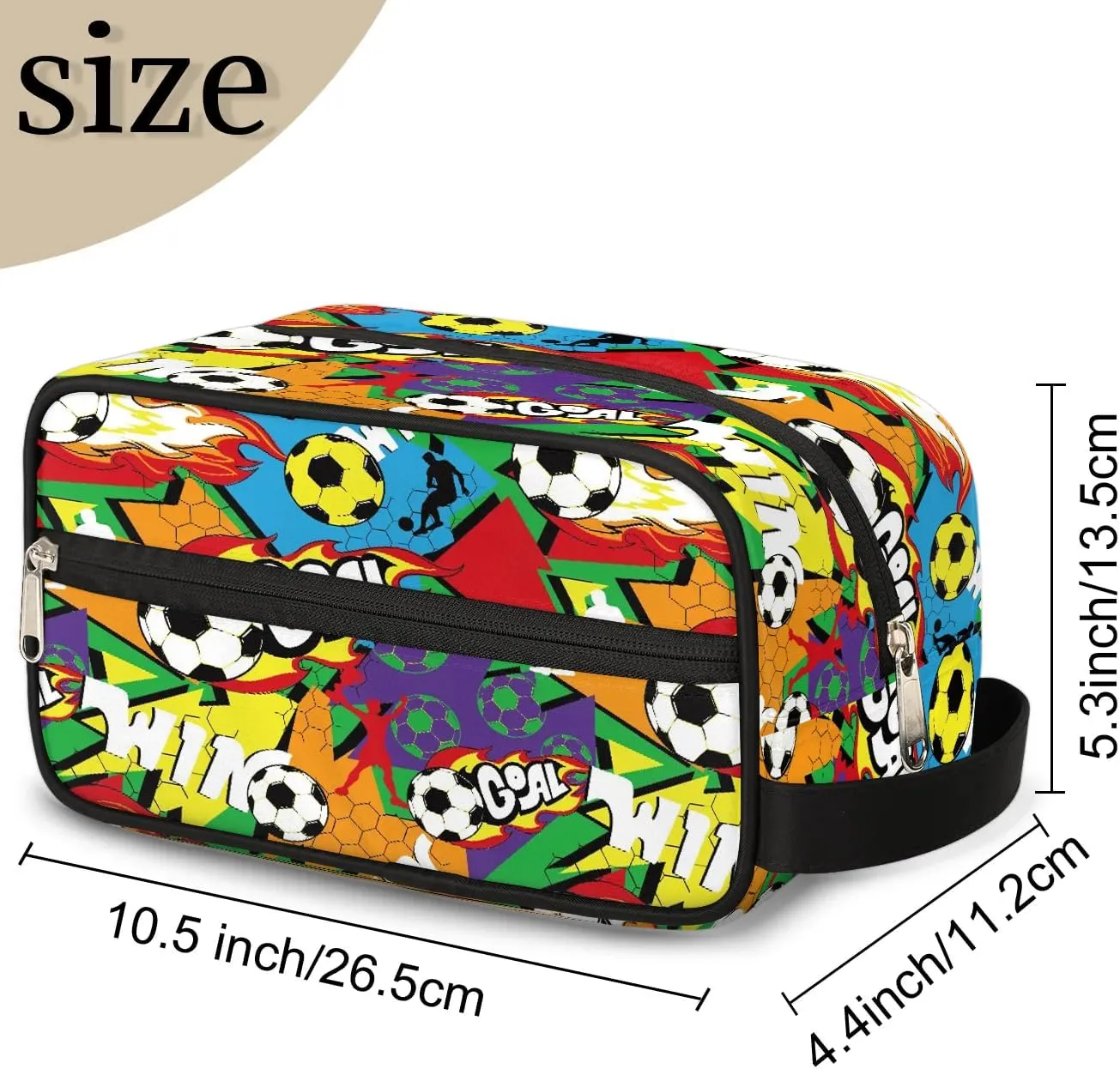 Kids Travel Toiletry Bag for Boys, Waterproof Hanging Dopp Kit Soccer Goal Wash Bag with Large Capacity for Travel, Sports, Shower