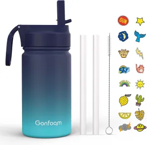 Kids Water Bottle, 12oz Water Bottles Kids with Straw and Stickers, Stainless Steel Vacuum Double Wall Insulated cup, Kids Water Bottle for School, Gifts for Boys(Navy blue)