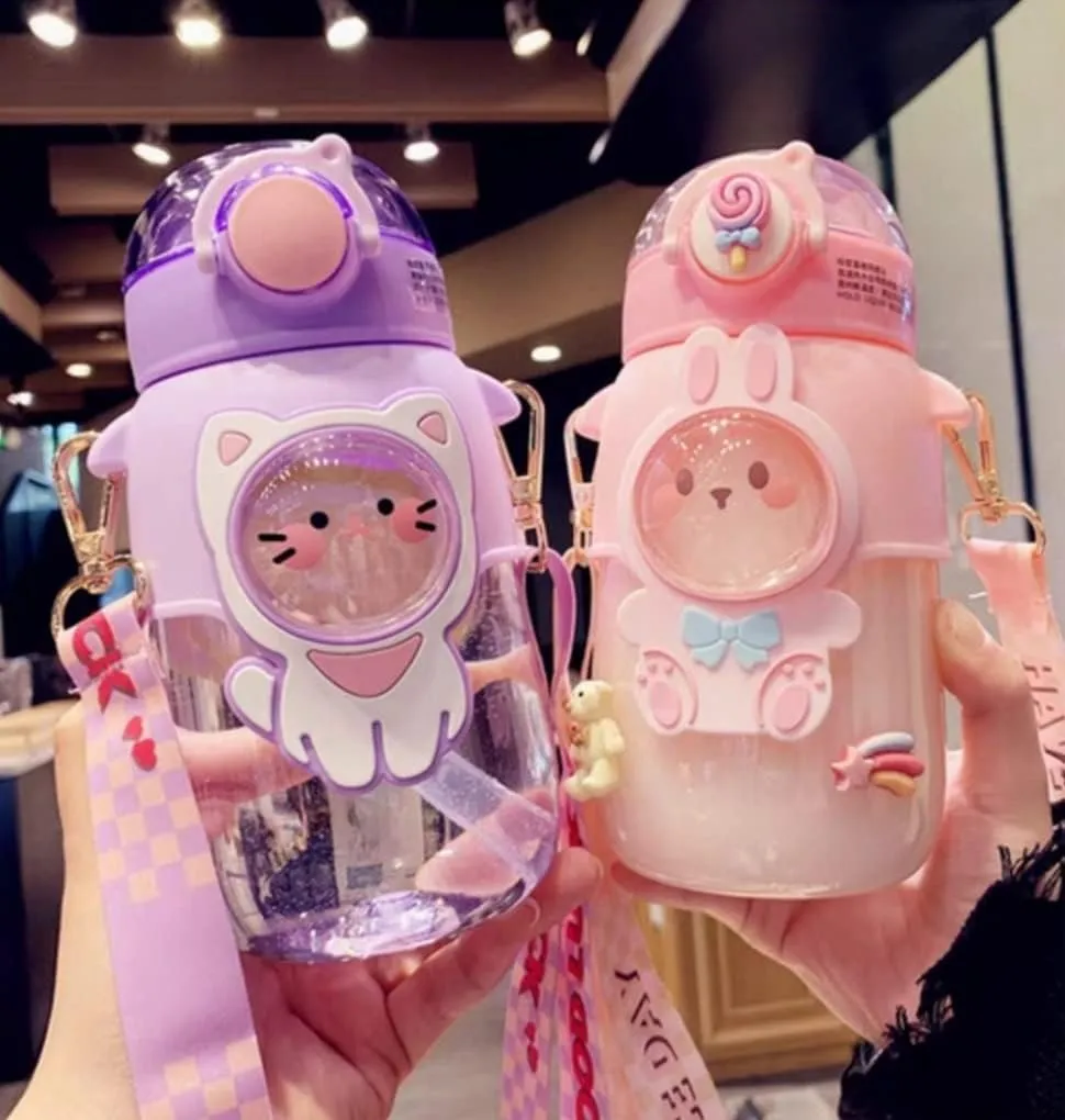 Kids Water Bottle for School Boys Girl Kawaii Cup with Straw Cute Cartoon Leakproof Mug Travel Drinking Tumbler BPA Free