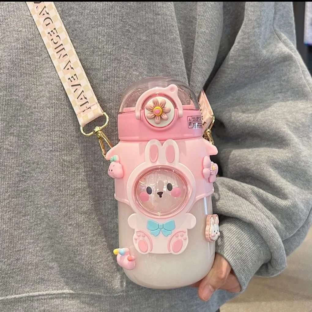 Kids Water Bottle for School Boys Girl Kawaii Cup with Straw Cute Cartoon Leakproof Mug Travel Drinking Tumbler BPA Free