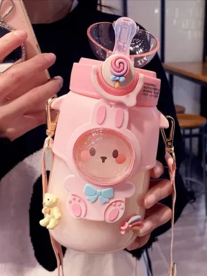 Kids Water Bottle for School Boys Girl Kawaii Cup with Straw Cute Cartoon Leakproof Mug Travel Drinking Tumbler BPA Free