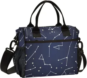 Kigai Insulated Lunch Bag for Women Men, Large Constellation Star Blue Cooler Bag Reusable Lunch Box Leakproof Cooler Tote with Shoulder Strap for Office Picnic Beach