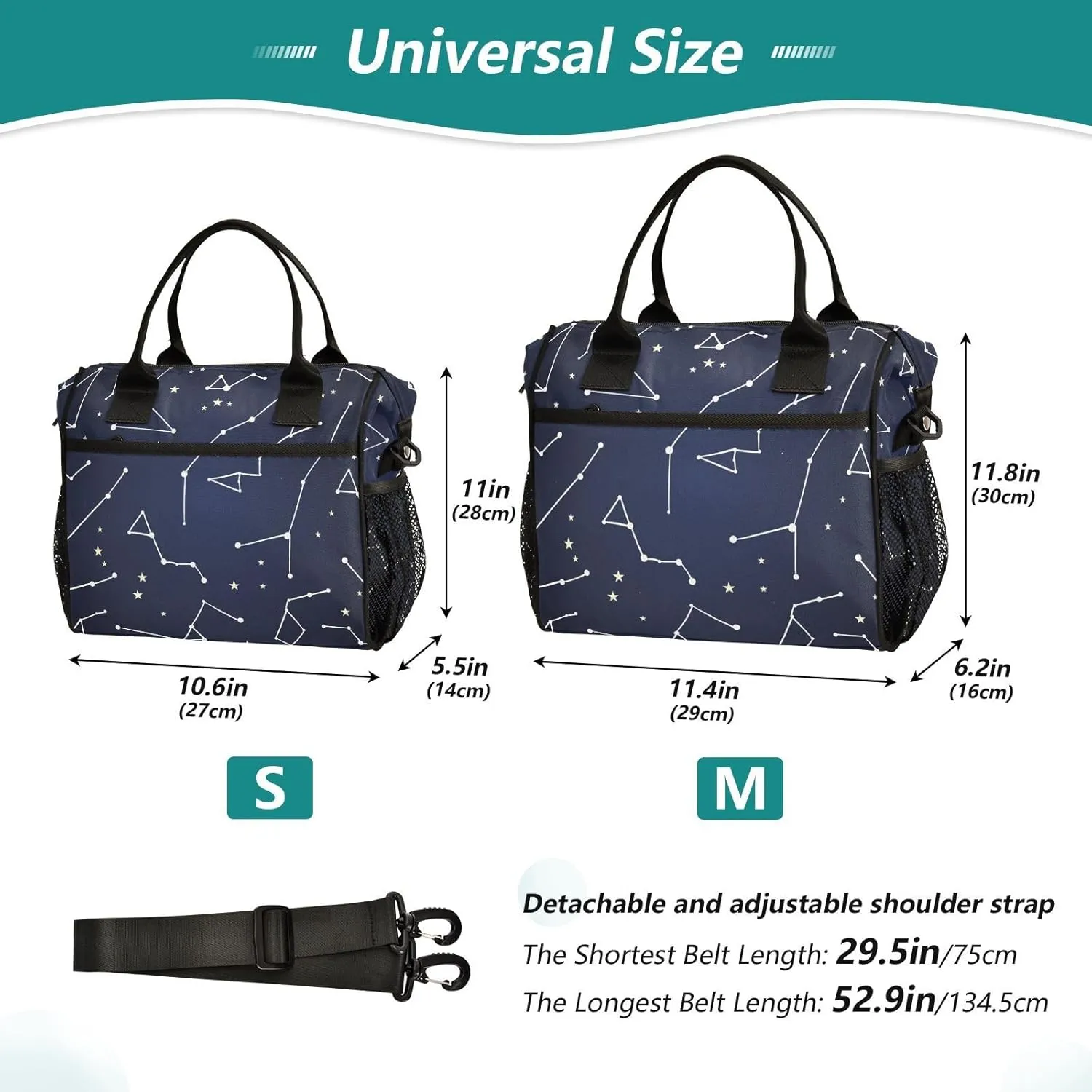 Kigai Insulated Lunch Bag for Women Men, Large Constellation Star Blue Cooler Bag Reusable Lunch Box Leakproof Cooler Tote with Shoulder Strap for Office Picnic Beach