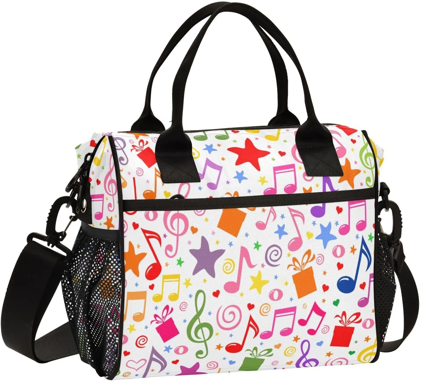 Kigai Insulated Lunch Bag for Women Men, Large Music Motes Colorful Cooler Bag Reusable Lunch Box Leakproof Cooler Tote with Shoulder Strap for Office Picnic Beach