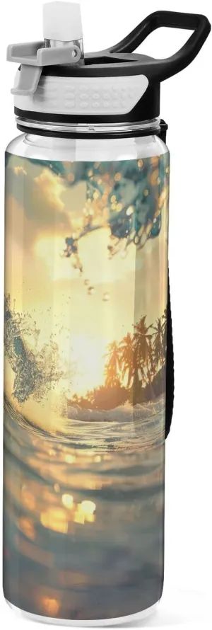 Kigai Transparent Sports Water Bottle 32oz, Spindrift Leakproof Wide Mouth Water Bottle with Straw, BPA Free Water Jug with Detachable Strap & Handle for Fitness Gym Outdoor