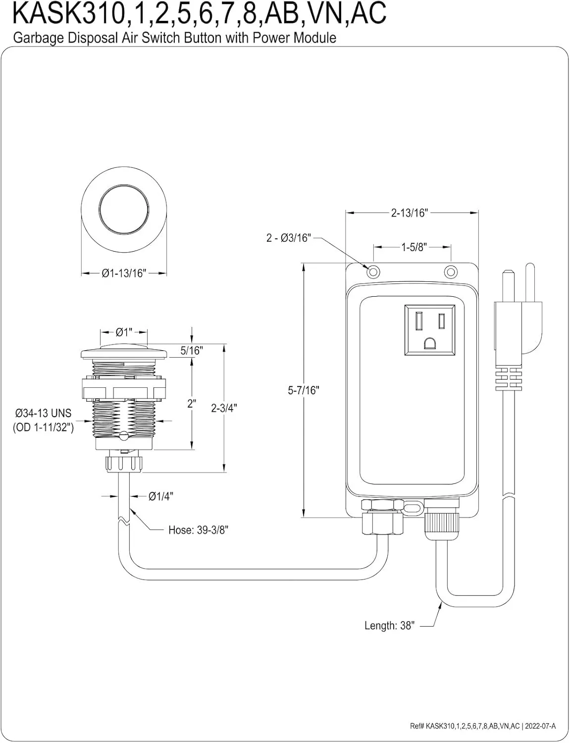Kingston Brass KASK312 Trimscape Single Outlet Garbage Disposal Air Switch Kit, Polished Brass