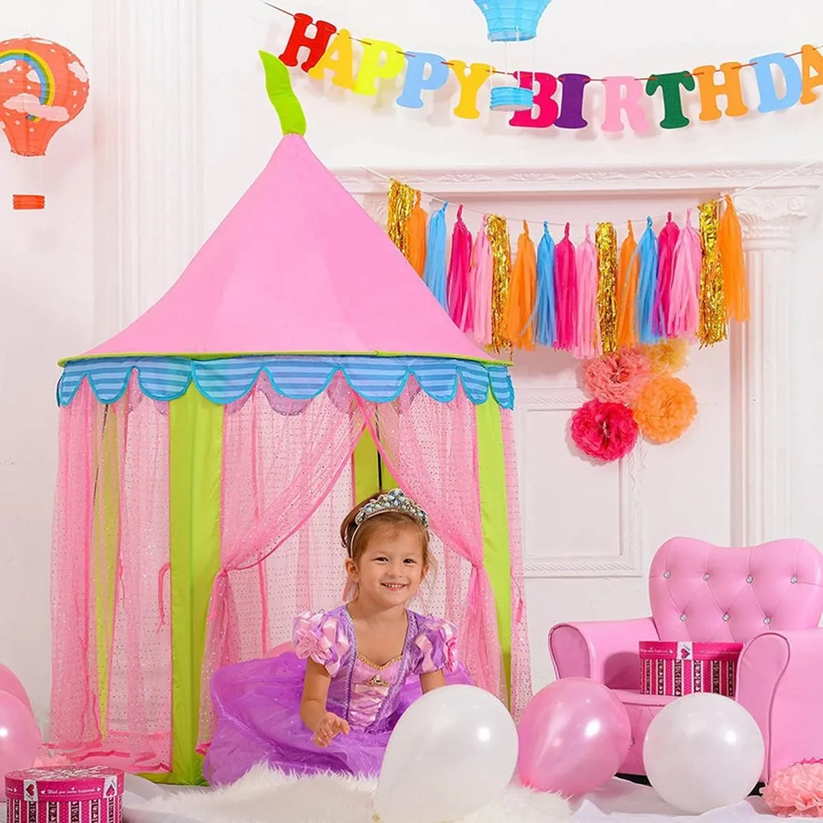 Kisangel Girls Castle Play Tent Fairy Playhouse for Boy Girl Design Encourages Imagination and Creativity Easy to Move and Store for Playtime Fun