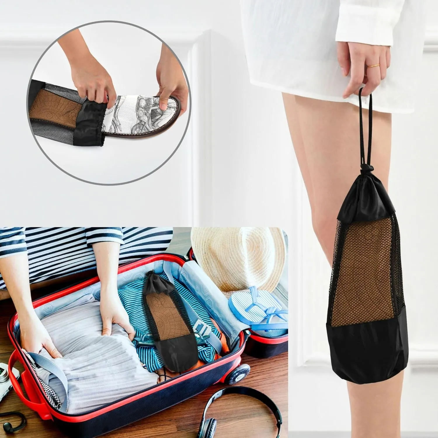 KLL Bathroom Shower Slippers Indoor Portable Cozy Dorm Home Slides for Guest, Hotel, Travel, Airplane