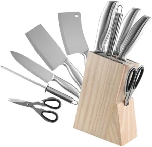 Knives Kitchen Knife Sets 6 Piece Set Stainless Steel Chopper Kitchen Cutters Food Chopper Meat Cleaver Storage Block