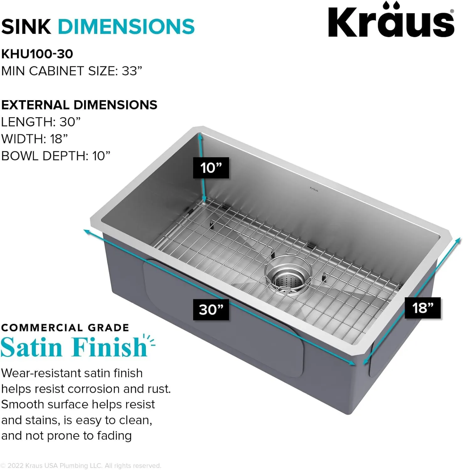 KRAUS Standart Pro 30 -inch Undermount Single Bowl 16 Gauge Stainless Steel Kitchen Sink, KHU100-30