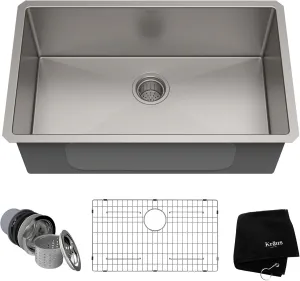 KRAUS Standart Pro 30 -inch Undermount Single Bowl 16 Gauge Stainless Steel Kitchen Sink, KHU100-30
