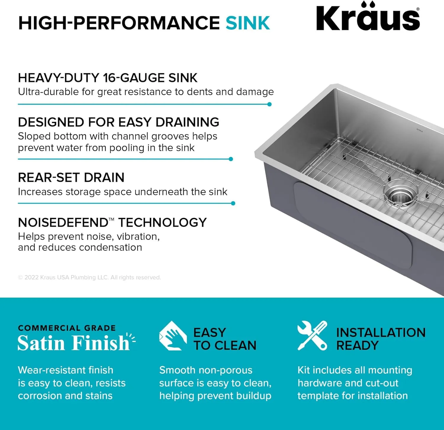 KRAUS Standart Pro 30 -inch Undermount Single Bowl 16 Gauge Stainless Steel Kitchen Sink, KHU100-30
