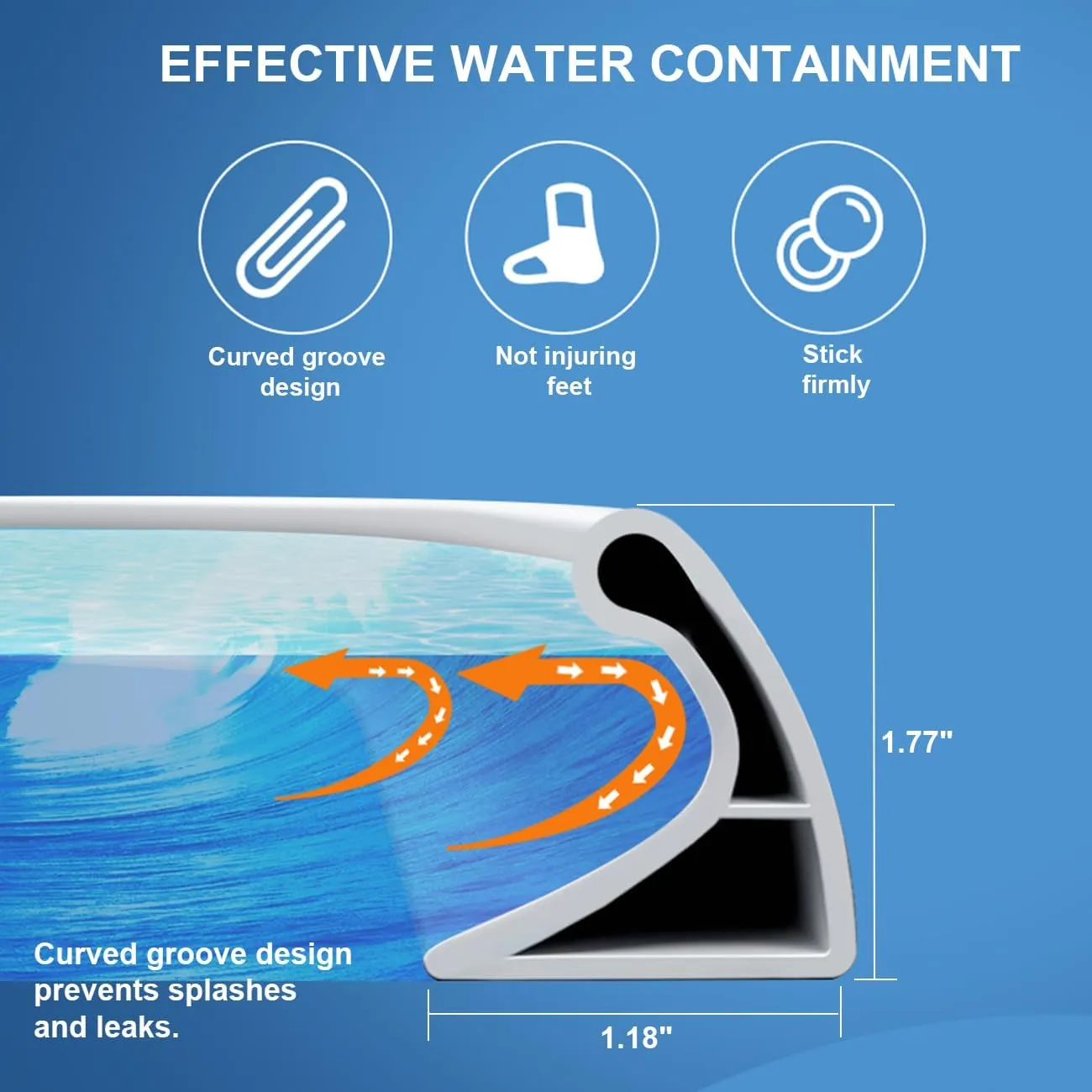KRUI Collapsible Shower Threshold Water Dam, 67 In, Self Adhesive Shower Edge Water Barrier Stopper, Shower Water Blocker Retention System, Dry and Wet Separation for Bathroom Kitchen Countertop Sink
