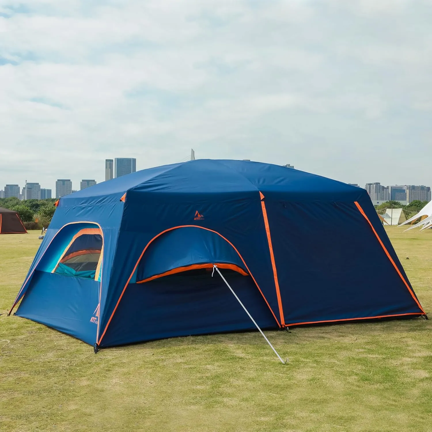 KTT Extra Large Tent 12 Person,2 Bay-Windows,Family Cabin Tents,14'Lx10'Wx6.58'H,2 Rooms and 3 Doors 3 Windows with Mesh,Waterproof,Straight Wall,Big Tent for Outdoor,Picnic,Camping,Gathering