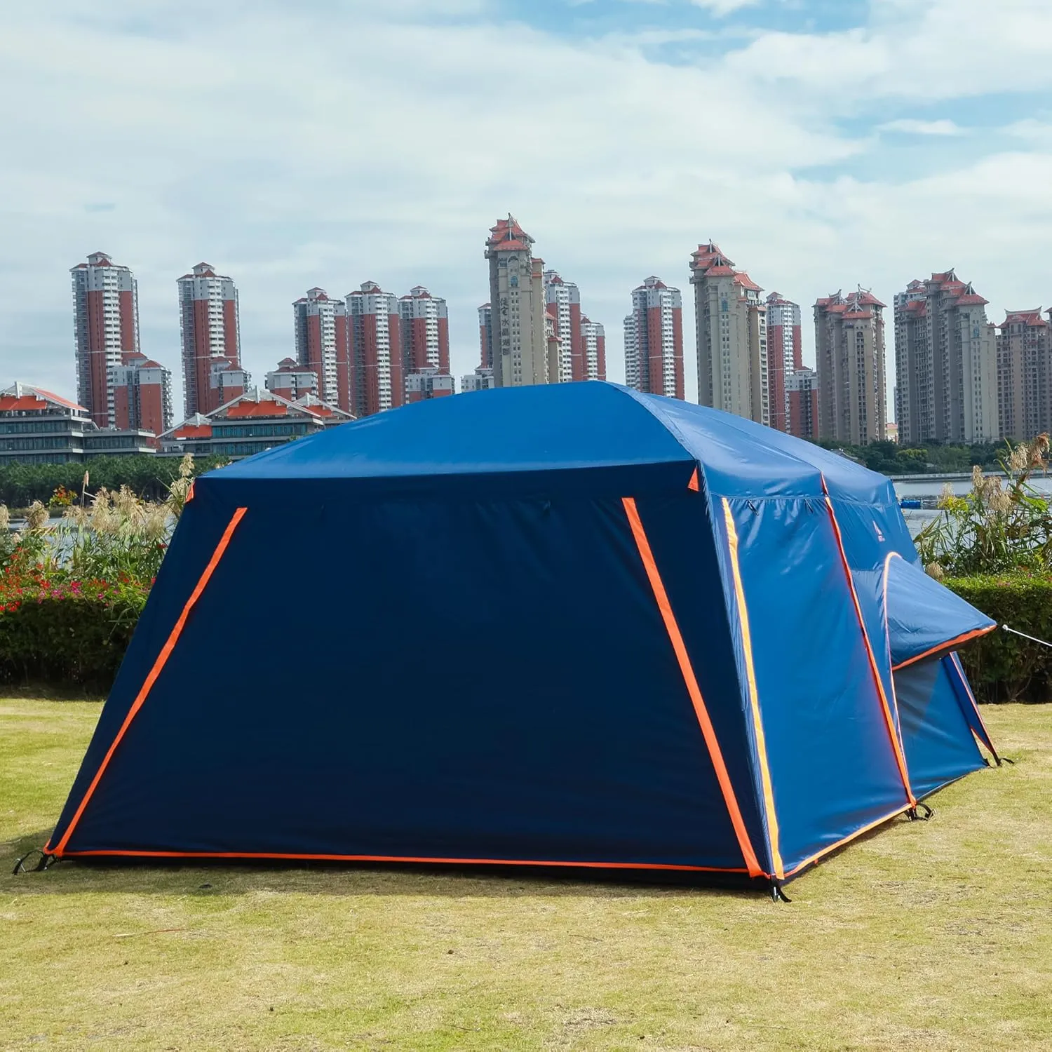 KTT Extra Large Tent 12 Person,2 Bay-Windows,Family Cabin Tents,14'Lx10'Wx6.58'H,2 Rooms and 3 Doors 3 Windows with Mesh,Waterproof,Straight Wall,Big Tent for Outdoor,Picnic,Camping,Gathering