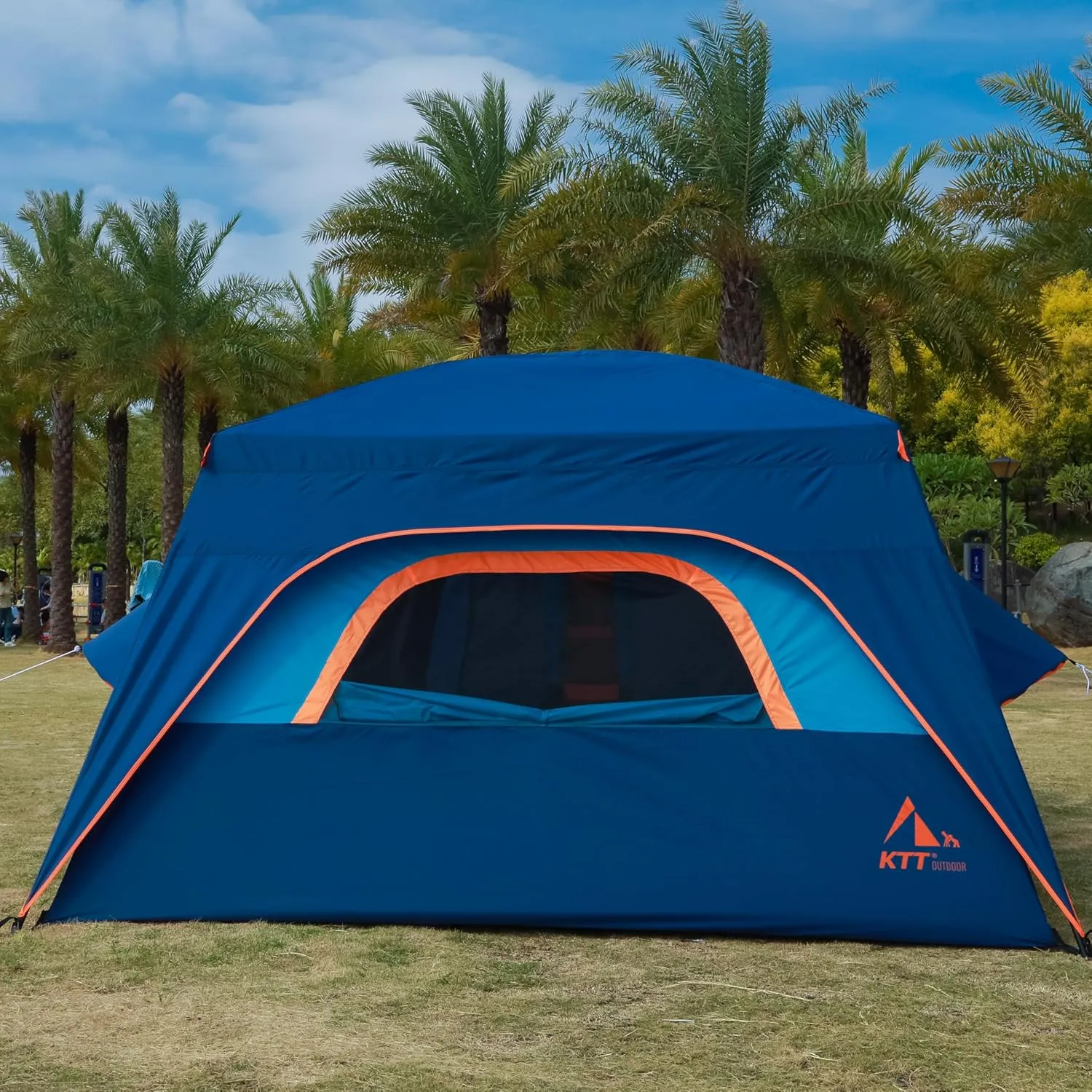 KTT Extra Large Tent 12 Person,2 Bay-Windows,Family Cabin Tents,14'Lx10'Wx6.58'H,2 Rooms and 3 Doors 3 Windows with Mesh,Waterproof,Straight Wall,Big Tent for Outdoor,Picnic,Camping,Gathering