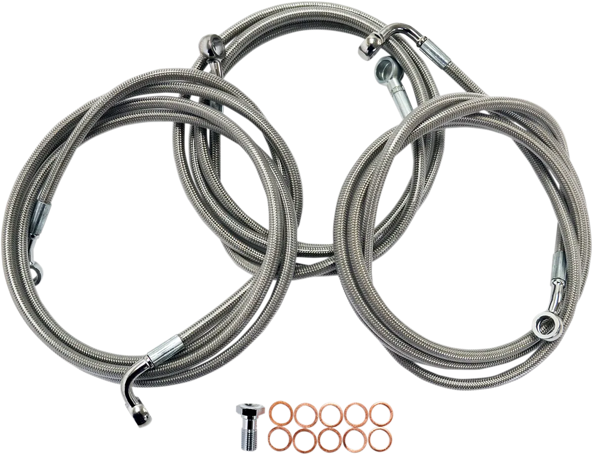 LA CHOPPERS Brake Lines - 12" - 14" Ape Hanger Handlebars - Stainless Steel LA-8052B13