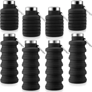 Lallisa 4 Pcs Collapsible Water Bottles 17 oz Reusable Silicone Foldable Travel Water Bottle Portable Leak Proof Sports Water Bottles for Gym Camping Hiking (Black)