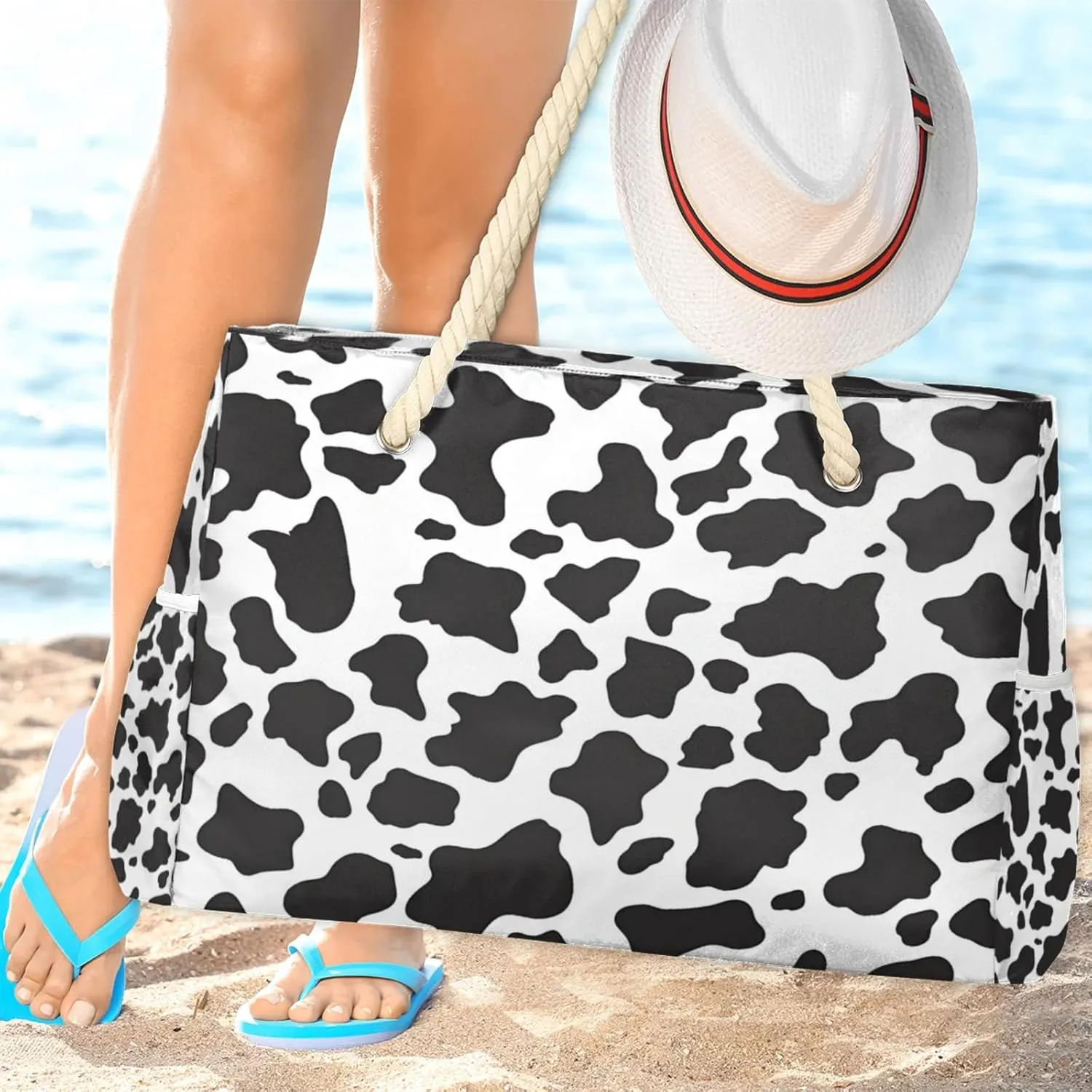 Large Beach Tote Bags with Zipper, Beach Bag for Women, Waterproof Sandproof Pool Swim Bags, Travel Tote Bag