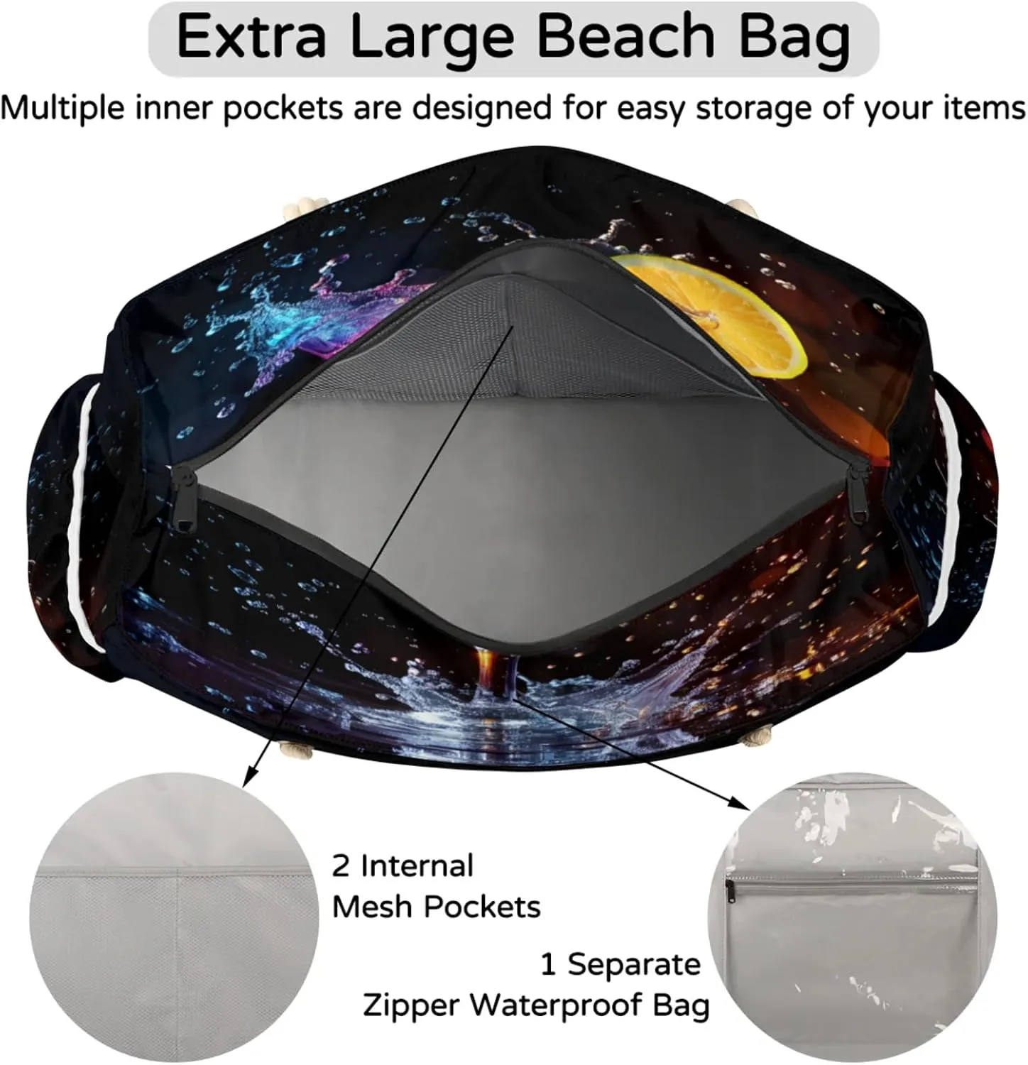Large Beach Tote Bags with Zipper, Beach Bag for Women, Waterproof Sandproof Pool Swim Bags, Travel Tote Bag
