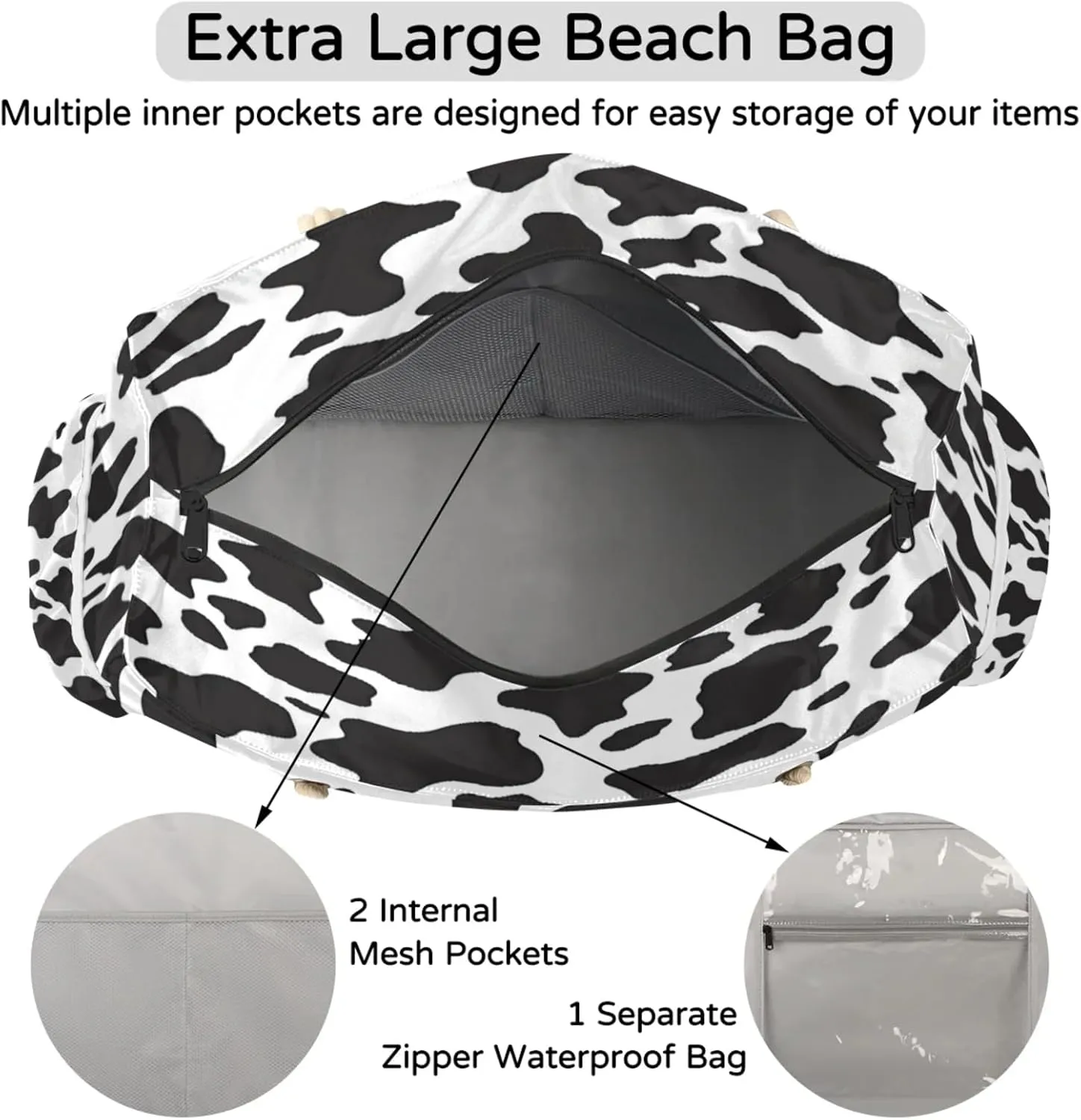 Large Beach Tote Bags with Zipper, Beach Bag for Women, Waterproof Sandproof Pool Swim Bags, Travel Tote Bag
