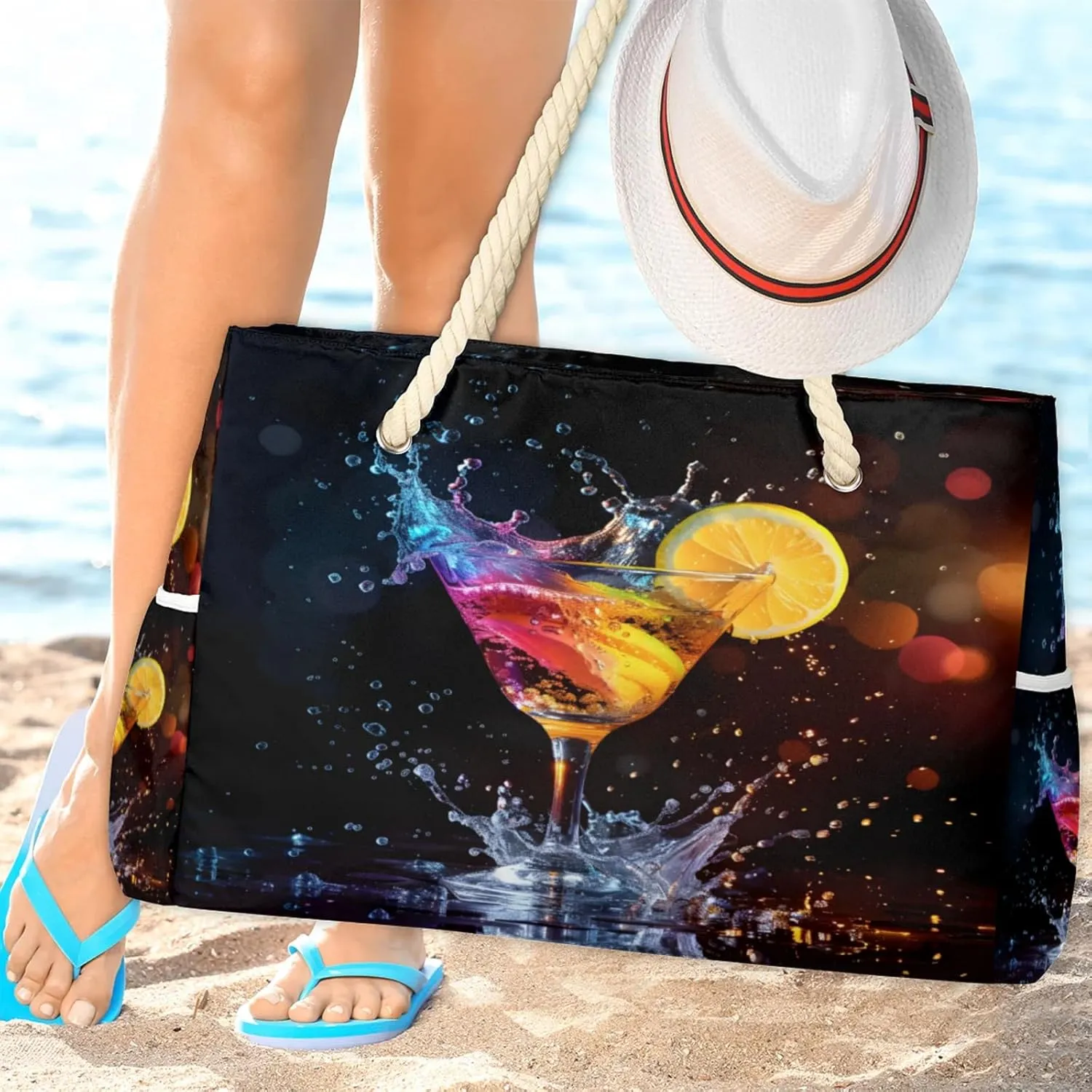 Large Beach Tote Bags with Zipper, Beach Bag for Women, Waterproof Sandproof Pool Swim Bags, Travel Tote Bag