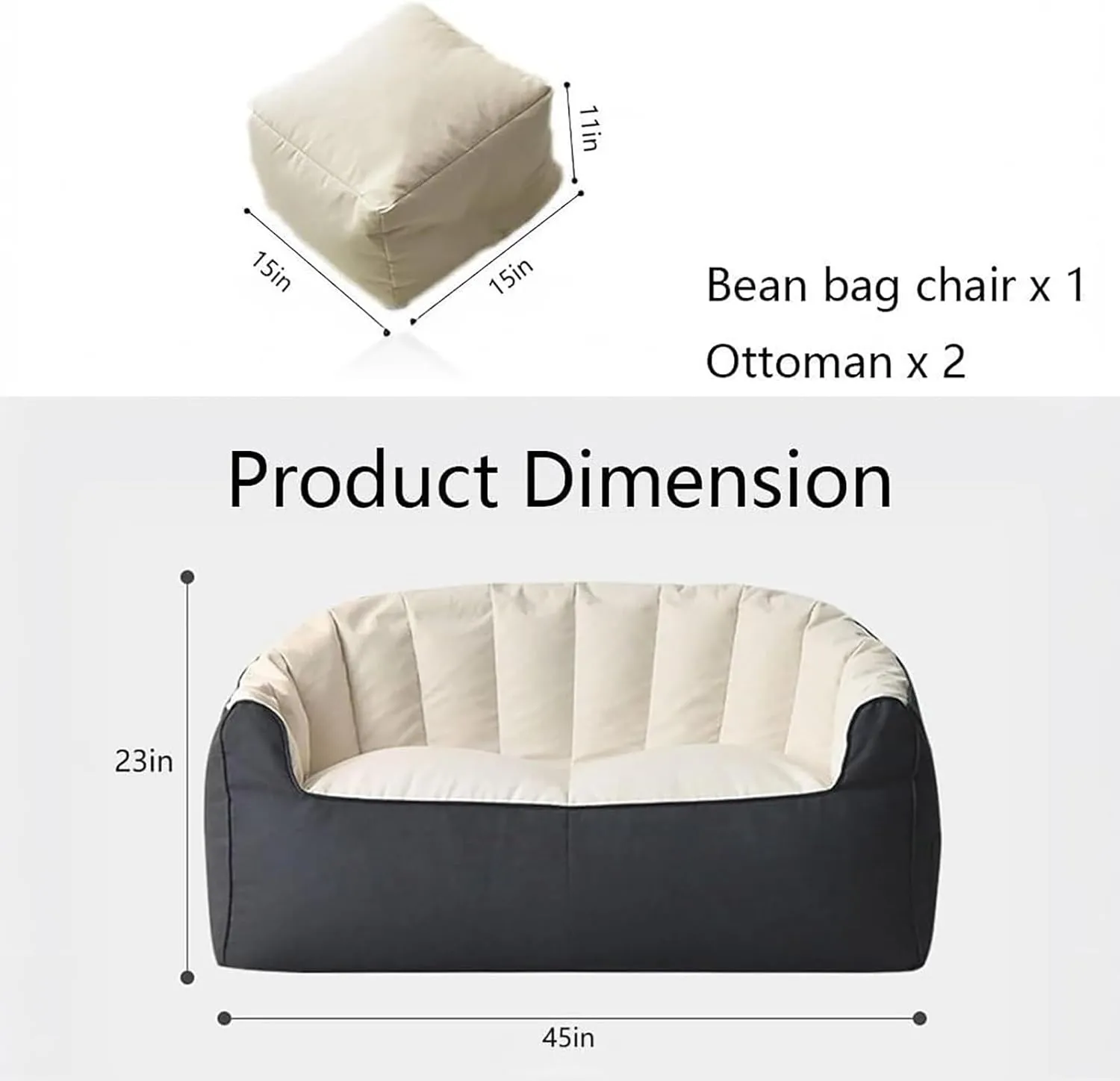 Large Bean Bag Chair for Adults with Footrests - 45in Oversized Comfy Gray or Beige Beanbag Sofa, Double Needle Sewing & Storage Bag, Bean Bag Couch for Living Room, Bedroom, Dorm & Outdoor(Beige)