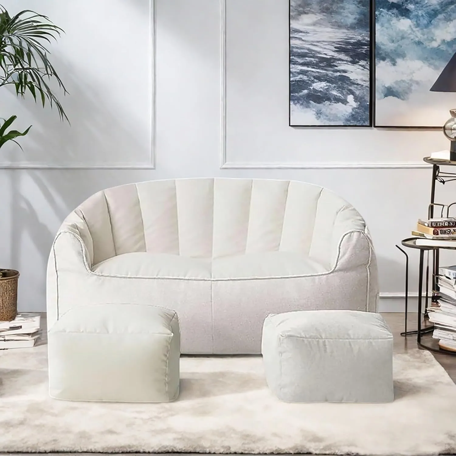 Large Bean Bag Chair for Adults with Footrests - 45in Oversized Comfy Gray or Beige Beanbag Sofa, Double Needle Sewing & Storage Bag, Bean Bag Couch for Living Room, Bedroom, Dorm & Outdoor(Beige)