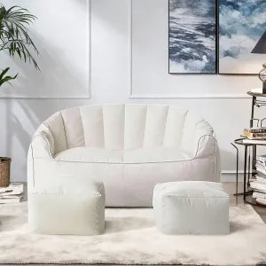 Large Bean Bag Chair for Adults with Footrests - 45in Oversized Comfy Gray or Beige Beanbag Sofa, Double Needle Sewing & Storage Bag, Bean Bag Couch for Living Room, Bedroom, Dorm & Outdoor(Beige)