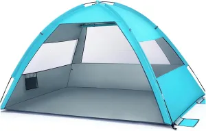 Large Folding Beach Tent for 3-4 Person Portable Family Sun Shelter with UPF 50  Uv Protection Easy Setup for Camping Hiking Beach Vacation 102.36 * 66.92 * 59.05in